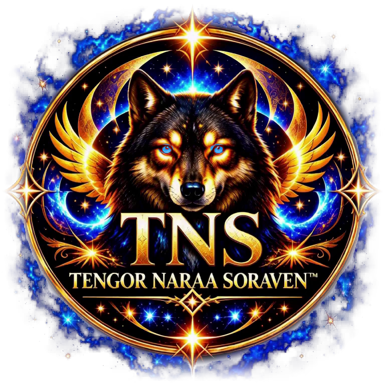 TENASO Emblem mit Fenrir, goldenen Fluegeln und celestial-blauen Augen